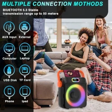 Portable Karaoke Machine with Two Wireless Microphones