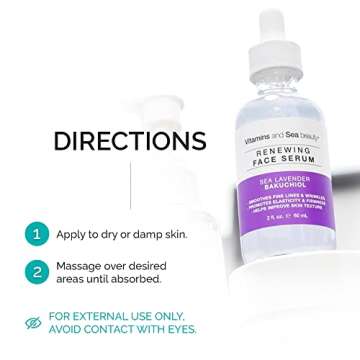 Vitamins and Sea Beauty Sea Lavender and Bakuchiol Serum, Anti-Aging Firming and Smoothing Collagen Boosting Face Serum for Fine Lines and Wrinkles, Sagging Skin, 2 Fl Oz