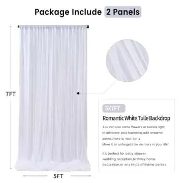 White Tulle Backdrop Curtains for Baby Shower Party Wedding Photo Drape Sheer Backdrop for Birthday Bridal Shower Photography Props 10 ft X 7 ft