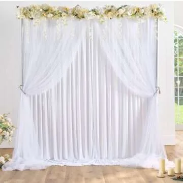 White Tulle Backdrop Curtains for Baby Shower Party Wedding Photo Drape Sheer Backdrop for Birthday Bridal Shower Photography Props 10 ft X 7 ft
