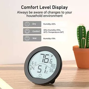 SECRUI Hygrometer Thermometer for Room Temperature Humidity Meter Indoor Thermometer Accuracy Calibration LCD Temperature Sensor with Maximum and Minimum Records, TH1,Black