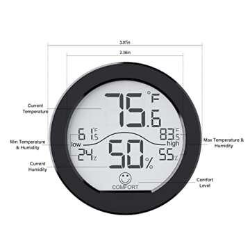 SECRUI Hygrometer Thermometer for Room Temperature Humidity Meter Indoor Thermometer Accuracy Calibration LCD Temperature Sensor with Maximum and Minimum Records, TH1,Black