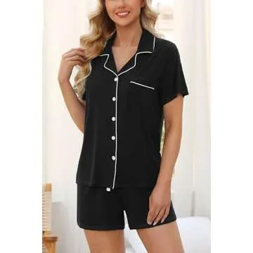 Samring Women's Summer Short Sleeve Pajama Set Black M