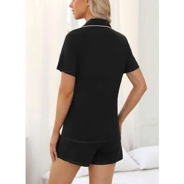 Samring Women's Summer Short Sleeve Pajama Set Black M