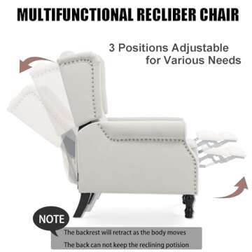 Altrobene Velvet Accent Chair, Push Back Recliner Chair, Wingback Arm Chair for Living Room/Bedroom/Home Theater/Reception Area, Light Beige