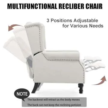 Altrobene Velvet Accent Chair, Push Back Recliner Chair, Wingback Arm Chair for Living Room/Bedroom/Home Theater/Reception Area, Light Beige