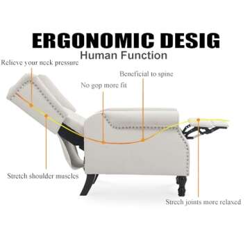 Altrobene Velvet Accent Chair, Push Back Recliner Chair, Wingback Arm Chair for Living Room/Bedroom/Home Theater/Reception Area, Light Beige