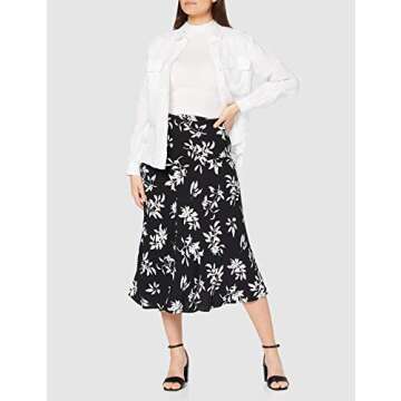 FIND Women's AN7260 Floral & Botanic midi skirt, Multicolour (Black/White), 14 (Manufacturer Size:L)
