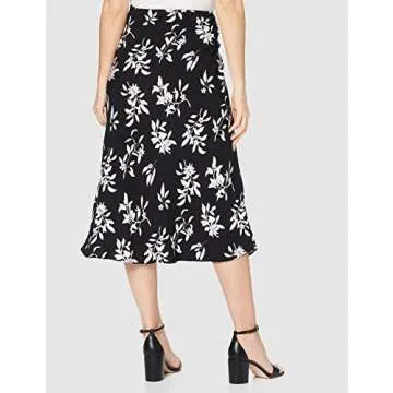 FIND Women's AN7260 Floral & Botanic midi skirt, Multicolour (Black/White), 14 (Manufacturer Size:L)