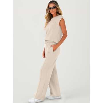 ANRABESS Women's Summer 2 Piece Outfits Casual Sleeveless Sweatsuits Matching Wide Leg Tracksuits Lo...