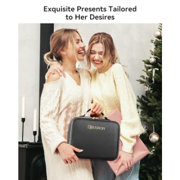 JUSRON Travel Makeup Bag With LED Mirror,Train Case with Light up Mirror, Portable Makeup Artist Organizer Bag with Adjustable Dividers, Makeup Brush Holder Storage(Black, Large)