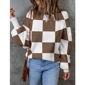 ZESICA Women's Fall Fashion Turtleneck Long Sleeve Striped Ribbed Knit Loose Pullover Sweater Tops,M...