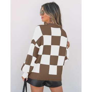 ZESICA Women's Fall Fashion Turtleneck Long Sleeve Striped Ribbed Knit Loose Pullover Sweater Tops,Mocha,Medium