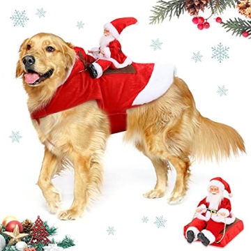 Lewondr Dog Christmas Costume - Santa Claus Riding Apparel for Pets, XX-Large, Red