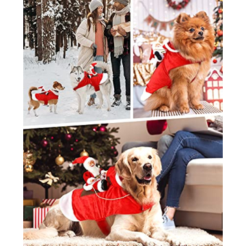 Lewondr Dog Christmas Costume | Santa Riding Hoodie
