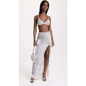 Glamorous Retrofête Crochet Skirt with Sequins and Slit