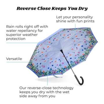 Totes InBrella - Reverse Close Umbrella with Invisible Water Repellent Coating - Auto Close, Inverte...