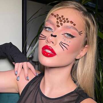 Leopard Tiger Temporary Face Tattoo Sticker Set for Kids Women,Halloween Body Paint Makeup Animal Ta...