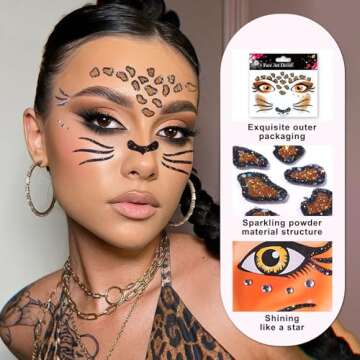 Leopard Tiger Face Tattoo Stickers for All Ages on Halloween