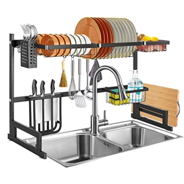 AKOZLIN Adjustable Over Sink Dish Rack （Sink Size ≤ 39''） Stainless Steel Drainer Rack Width A...