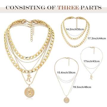 MJartoria Gold Layered Necklaces for Women Trendy Retro Coin Crown Letter Pendant Necklace Dainty Chunky Chain Choker Necklaces for Jewelry Birthday Gifts (Gold, K)
