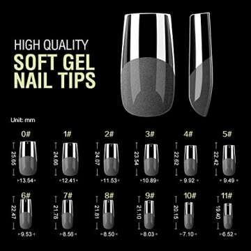 Square Nails Tips - Chameleon 500pcs Tapered Square Nail Tips Full Cover False Nails Tip French Style Acrylic Artificial Tip Manicure Fake Nail Full Cover With Box For Salons and DIY Nail Art，12 Sizes