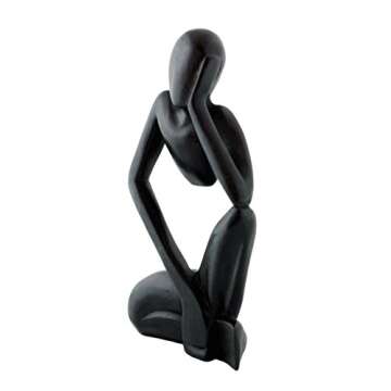 G6 Collection 12" Wooden Handmade Abstract Sculpture Thinker Statue Handcrafted - Thinking Man - Gift Art Modern Decorative Unique Home Decor Figurine Accent Decoration Artwork Hand Carved (Black)