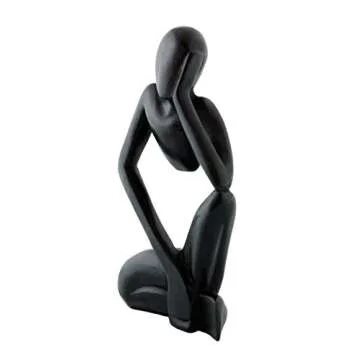 G6 Collection 12" Wooden Handmade Abstract Sculpture Thinker Statue Handcrafted - Thinking Man - Gift Art Modern Decorative Unique Home Decor Figurine Accent Decoration Artwork Hand Carved (Black)