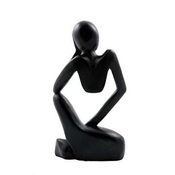 G6 Collection 12" Wooden Handmade Abstract Sculpture Thinker Statue Handcrafted - Thinking Man - Gift Art Modern Decorative Unique Home Decor Figurine Accent Decoration Artwork Hand Carved (Black)