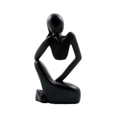 G6 Collection 12" Wooden Handmade Abstract Sculpture Thinker Statue Handcrafted - Thinking Man - Gift Art Modern Decorative Unique Home Decor Figurine Accent Decoration Artwork Hand Carved (Black)