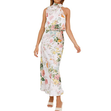 PRETTYGARDEN Women's 2025 Summer Satin Dress Elegant Sleeveless Mock Neck Cocktail Party Maxi Dresse...