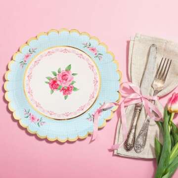 Sparkle and Bash 48-Pack Floral Paper Plates for Baby Shower (7 in)