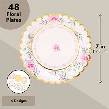Sparkle and Bash 48-Pack Floral Paper Plates for Baby Shower (7 in)