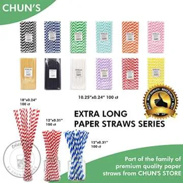 Aqua Paper Straws 10 Inch Extra Long - for Tall Drinks, Baby Shower, Parties, Cocktails - 100 Counts
