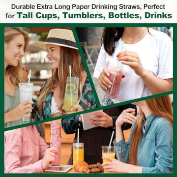 Aqua Paper Straws 10 Inch Extra Long - for Tall Drinks, Baby Shower, Parties, Cocktails - 100 Counts