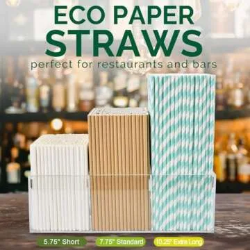 Aqua Paper Straws 10 Inch Extra Long - for Tall Drinks, Baby Shower, Parties, Cocktails - 100 Counts