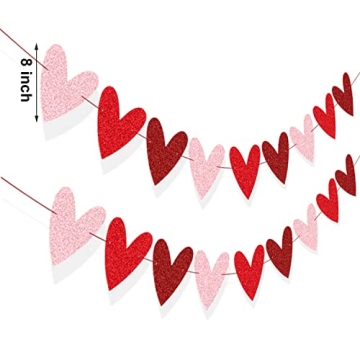XIANMU Glittery Heart Garland for Romantic Decor