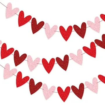 XIANMU Glittery Heart Garland for Romantic Decor