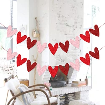 XIANMU Glittery Heart Garland for Romantic Decor