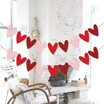 XIANMU Glittery Heart Garland for Romantic Decor