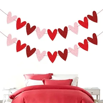 XIANMU Glittery Heart Garland for Romantic Decor