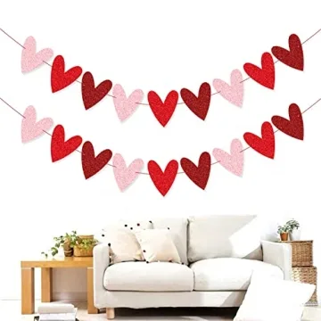 XIANMU Glittery Heart Garland for Romantic Decor