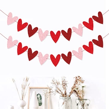 XIANMU Glittery Heart Garland for Romantic Decor