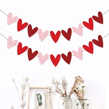XIANMU Glittery Heart Garland for Romantic Decor