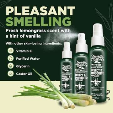 Deet-free Insect & Mosquito Repellent Travel Pack (2, 4, 8oz) – Nice Smelling Insect Repellent with Lemongrass Oil Safe for Pets and Kids – Bug Spray for Mosquitoes, Gnats, Black Flies, and No-see-ums