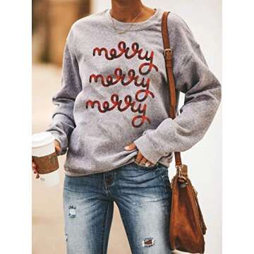 Barlver Women Merry Merry Merry Christmas Pullover Sweatshirt Holiday Vacation Graphic Tees Tops(Merry-8060 XL)
