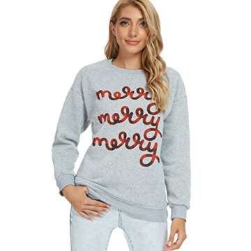 Barlver Women Merry Merry Merry Christmas Pullover Sweatshirt Holiday Vacation Graphic Tees Tops(Merry-8060 XL)