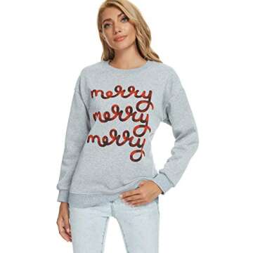 Barlver Women Merry Merry Merry Christmas Pullover Sweatshirt Holiday Vacation Graphic Tees Tops(Merry-8060 XL)