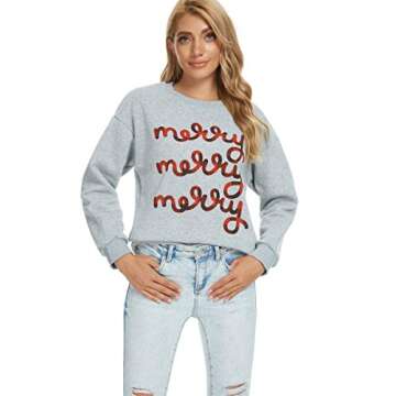 Barlver Women Merry Merry Merry Christmas Pullover Sweatshirt Holiday Vacation Graphic Tees Tops(Merry-8060 XL)