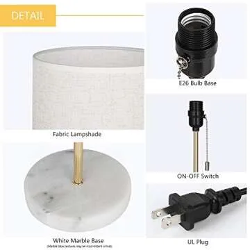 HAITRAL Modern Marble Base Bedside Table Lamp